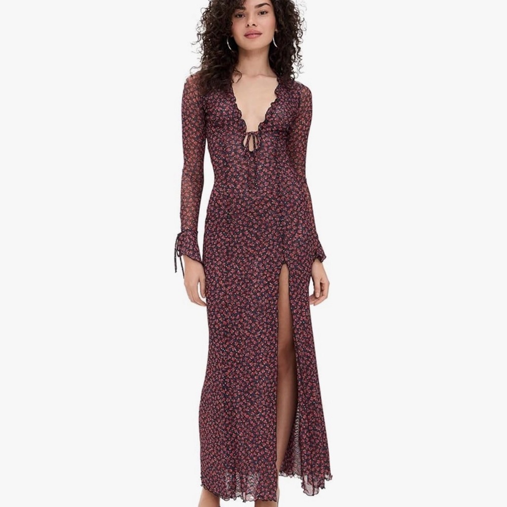 RESA Burgundy Floral Maxi Dress with Black Pattern